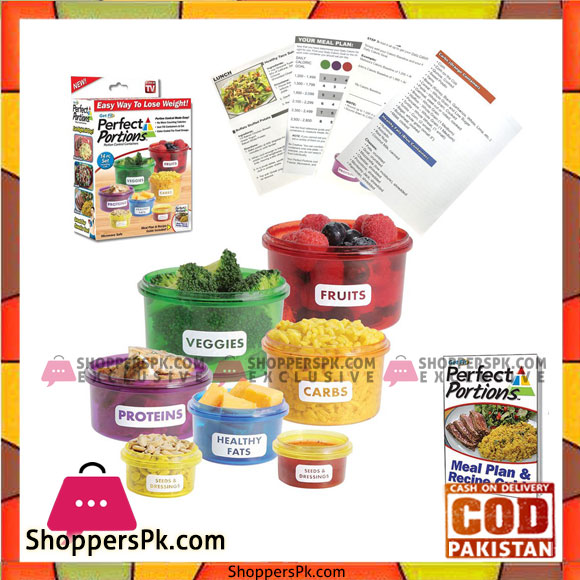 Perfect Portions 7-Piece Labelled Color Coded Dishwasher Microwave Safe Diet Portion Control Containers