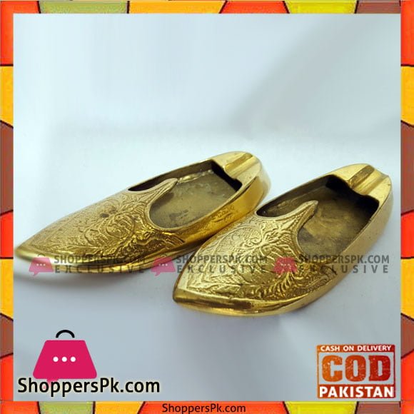 Ekam Art Rajasthani Handmade Brass Shoes Shape Ash Tray Antique Home Car Decor Smoking Table Accessories