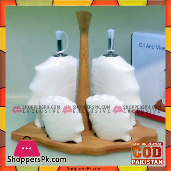 Imperial Oil And Vinegar Set - 4 Pcs - Wooden Stand