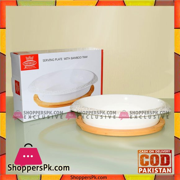 Imperial Serving Dish With Wooden Tray - Ceramic - 12 inch
