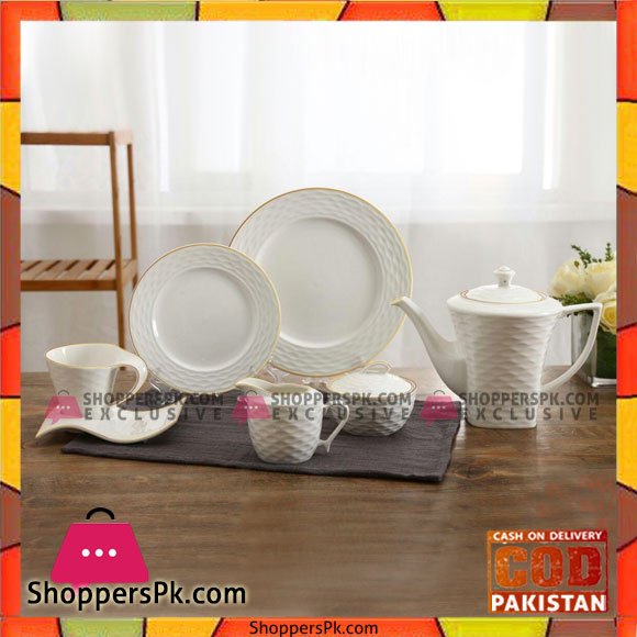 Tea Set With Serving Plates & Wavy Saucers-Set of 24 Pcs