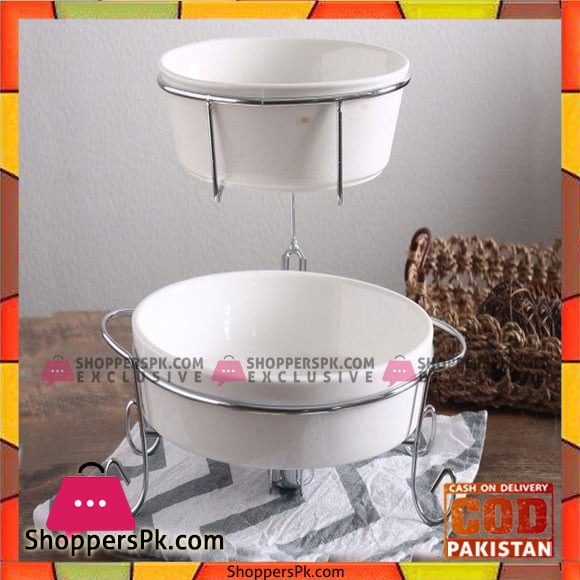 2 Tier Serving Dish Set-Oval-White