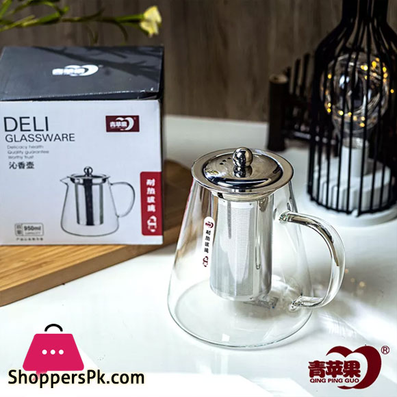 Green Apple Deli Glassware High Borosilicate Glass Teapot with Steel Infuser Resistant to High Temperature and Low Temperature Thickened Teapot - 550ML