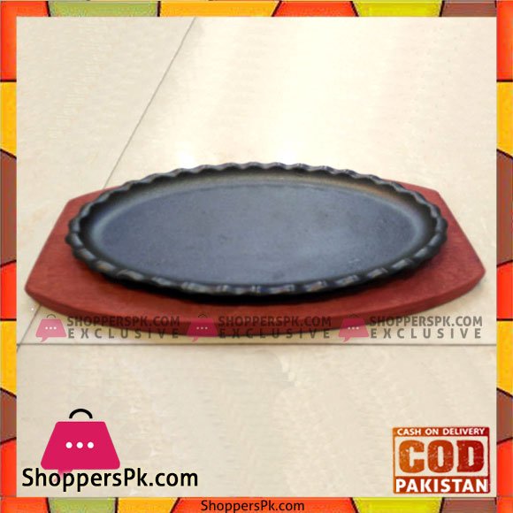 Cast Iron Sizzler Plate Oval With Wooden Base