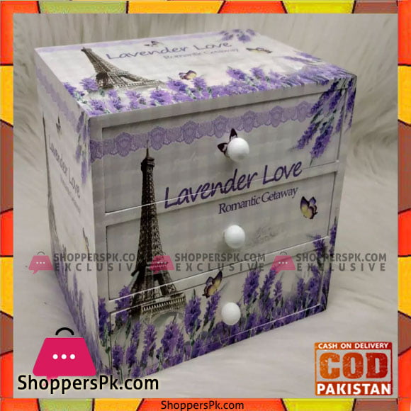 Floral Print Wood Material 3 Drawers Makeup Jewellery Accessories Box
