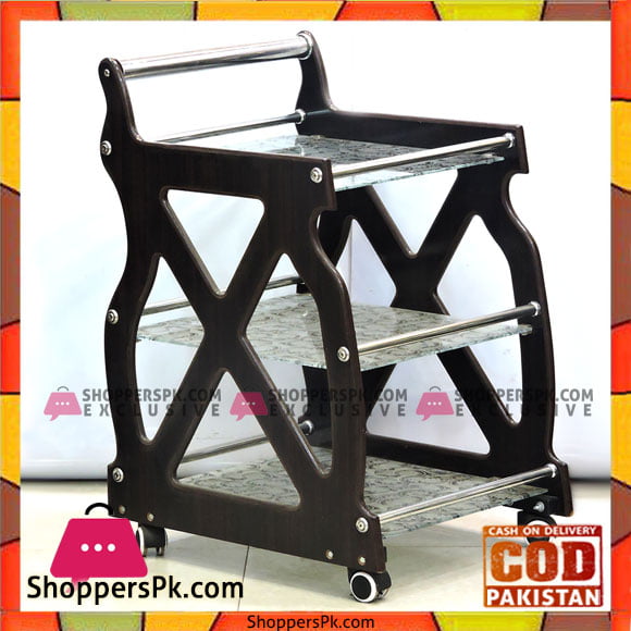 New Luxury Design Lamination Lasani Wooden With Printed Glass Tea Serving Trolley