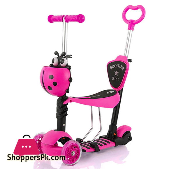5 in 1 Kids Scooter Adjustable Height 3 Wheels Kick Scooter LED Flashing Light Up Wheels Toddler Scooter with Removable Seat and Back Rest