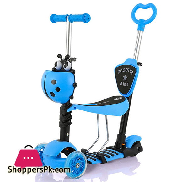 5 in 1 Kids Scooter Adjustable Height 3 Wheels Kick Scooter LED Flashing Light Up Wheels Toddler Scooter with Removable Seat and Back Rest