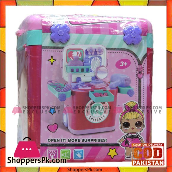 Girls Playing barbie Makeup Suitcase