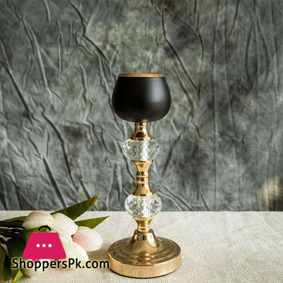 Gold/Black Metal with Acrylic Crystal Tealight Votive Large Candle Holders -11 inch
