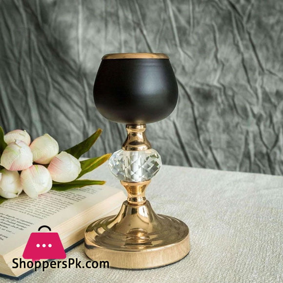 Gold/Black Metal with Acrylic Crystal Tealight Votive Small Candle Holders -7 inch