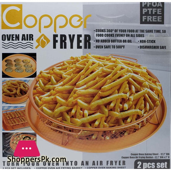 Nonstick Copper Round Air Fryer for Frying Crispr Fries Pizza and More 2 Pcs Set - 12 inch