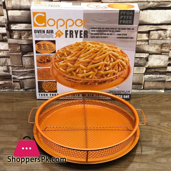 Nonstick Copper Round Air Fryer for Frying Crispr Fries Pizza and More 2 Pcs Set - 12 inch
