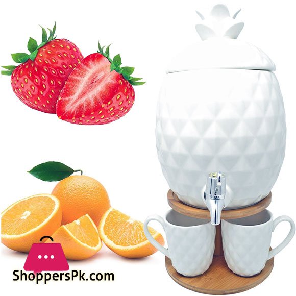 Pineapple Drink Tap Juice Dispenser with 4 Cups with Bamboo Stand