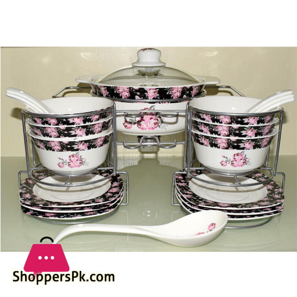 Solecasa Soup Set With Stand & Burner - Set of 21 - Ceramic