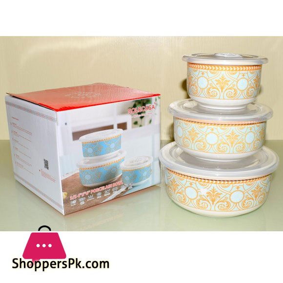 Solecasa Storage Bowl Set With Lid - Printed - Set Of 3(4 inch,5 inch,6 inch)