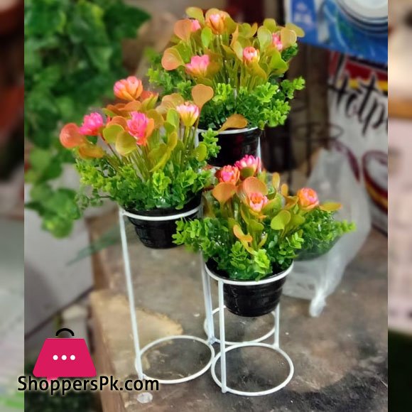 White Wrought Iron Metal Plant Stand 3 Holds with Artificial Flower Pot Rack
