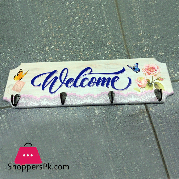 Wood 4 Hook WellCome Key Holder
