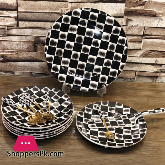 Ceramic Cake Serving Set 14 Pieces Black