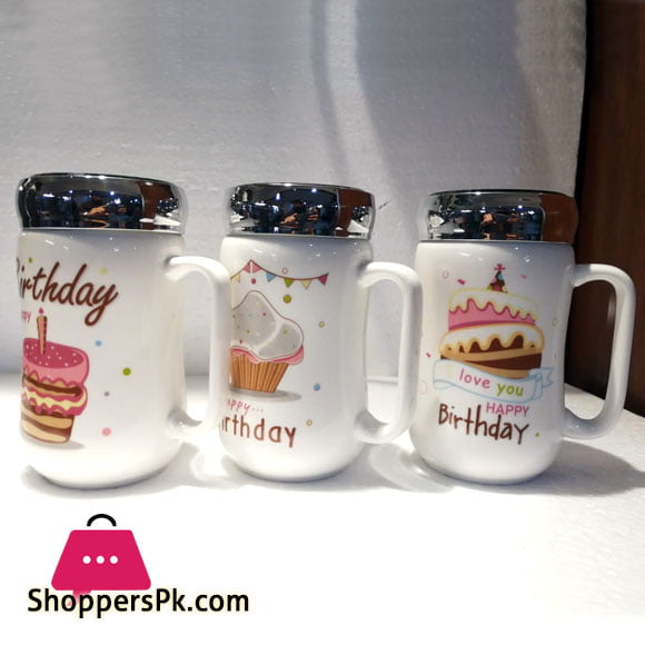 Happy Birthday Ceramic Coffee Mug with Cap