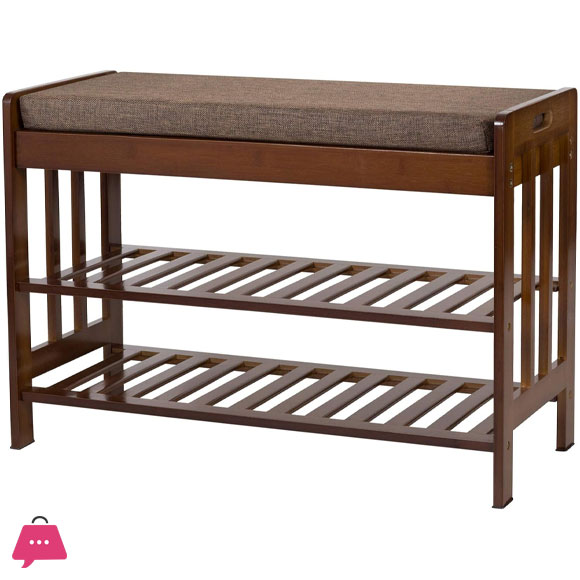 Bamboo 2 Tier Shoe Rack and Storage Bench Organizing Rack Bench Seat Entryway Shoe Bench