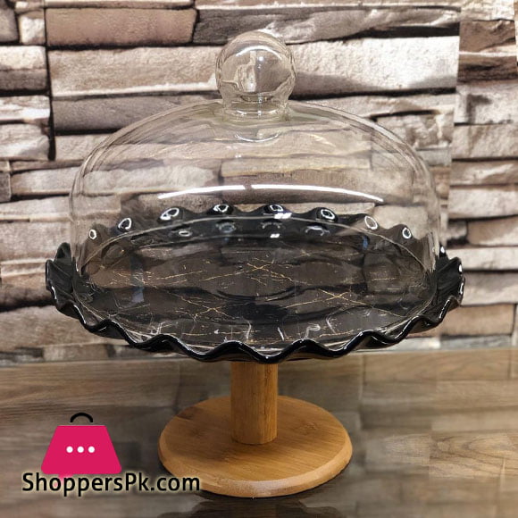 Ceramic Base Glass Lid Bamboo Base Cake Dish Cake Dome