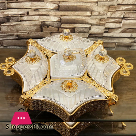 High-Grade Metal Compartment Food Tray Ceramic Plate Acrylic Cover Dry Fruit Tray Serving Tray Food Tray Storage Box Wedding Tray