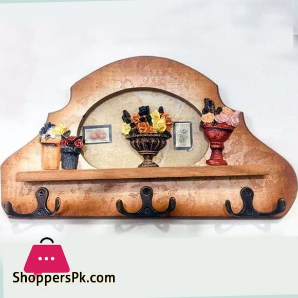 Wood Flower Design Wall Mounted Key Holder 6 Hook