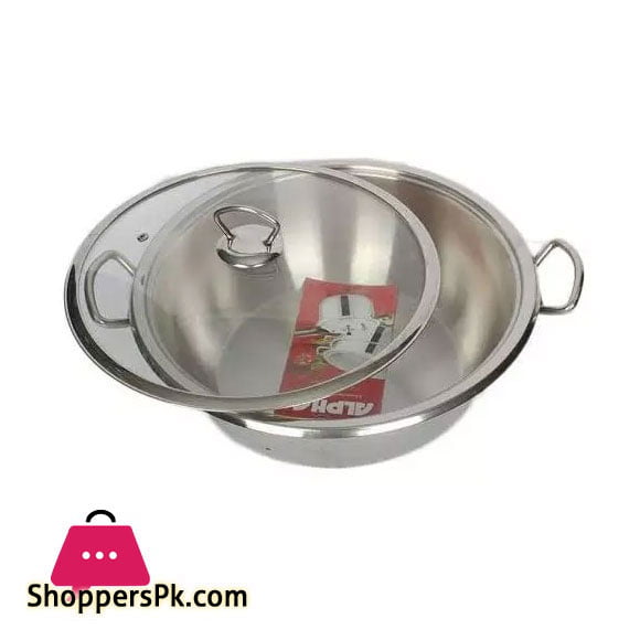 Alpha Stainless Steel Karahi Double Bottom Heavy Wok – 45CM