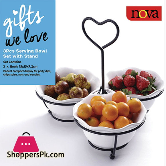 Nova 3 Pcs Serving Bowl Set with Stand HJ20046