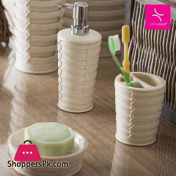 Primanova Palm Beige Break-Resistant Resin Material 3 Pcs Bathroom Set Turkey Made
