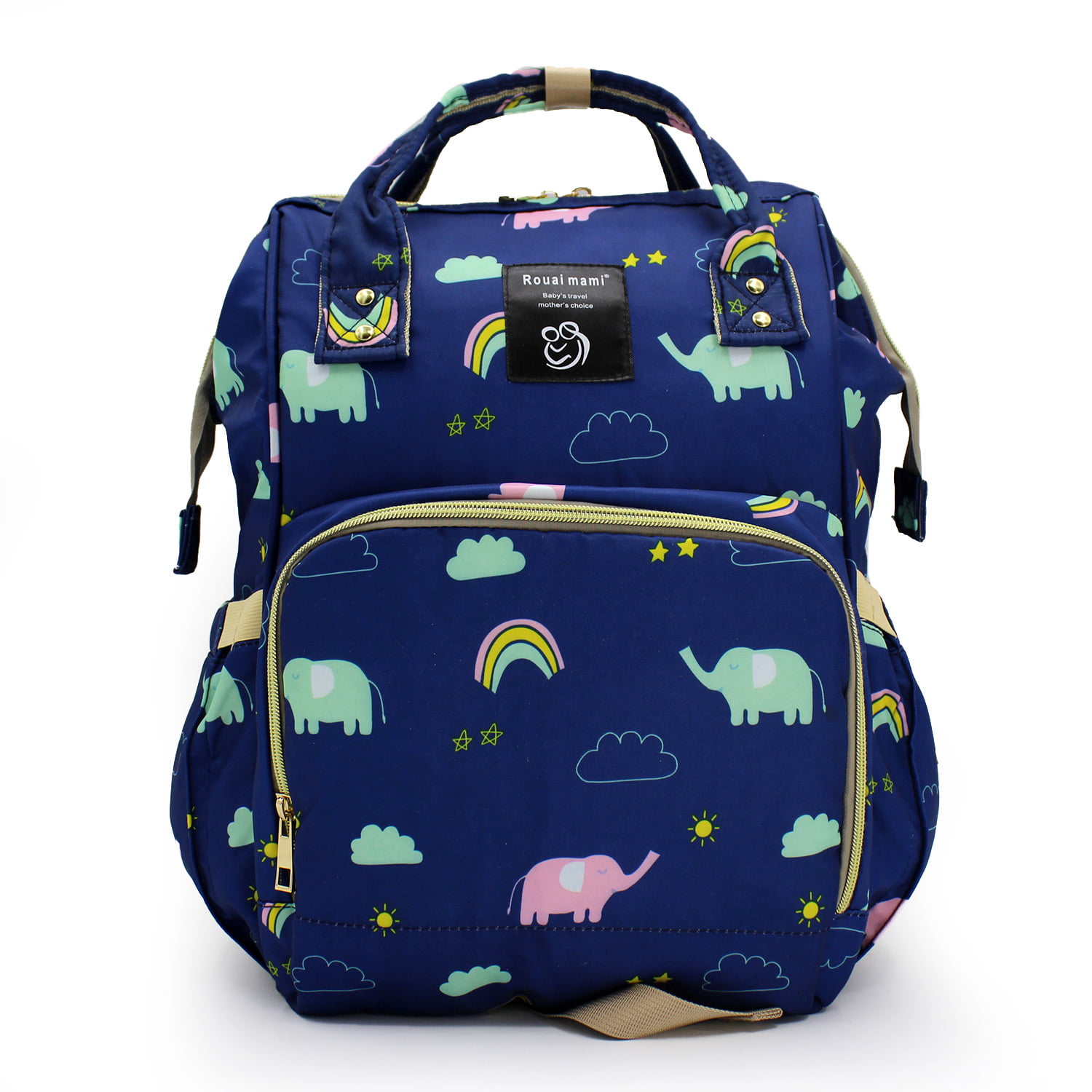 DIAPER BAG BACKPACK BLUE PRINT RAINBOW