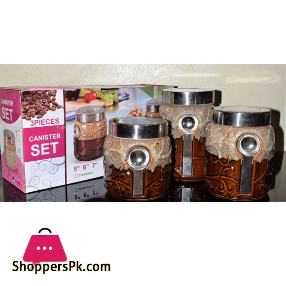 Ceramic Canister Set with Magnet Spoon 3 Pieces