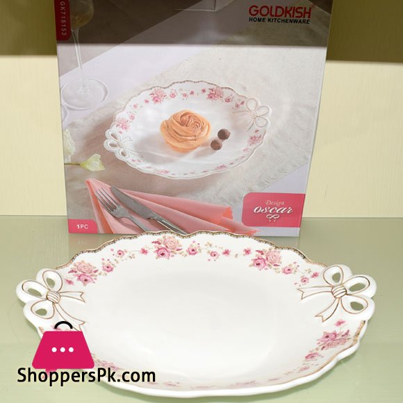 Goldkish Porceline Serving Dish Flat Round 12 - Inch