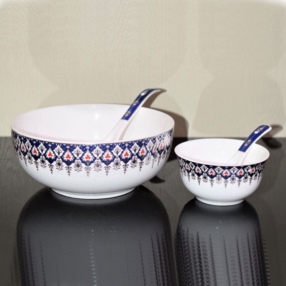 Soup Set With Spoons - Set of 14 Pieces - Ceramic