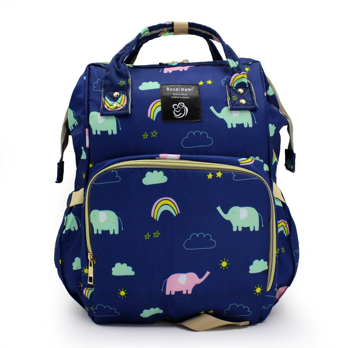 DIAPER BAG BACKPACK BLUE PRINT RAINBOW