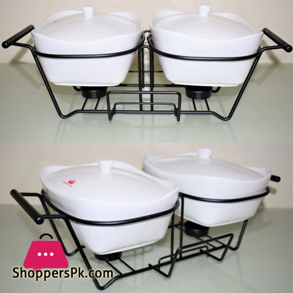Imperial Casserole With Black Metal Stand With Burner - Set of 2 - Ceramic