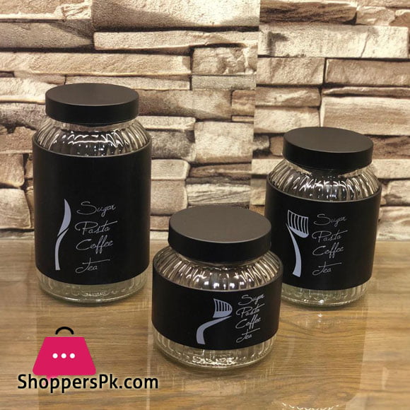 High Grade Stainless Steel Canister Sets Food Coffee Tea Storage Jar 3 Pcs Black