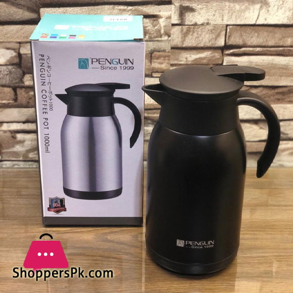 Penguin Stainless Thermo Steel Double-Wall Vacuum Insulated Coffee Pot Capacity-1000ML Hot or Cold for 18-24 hours