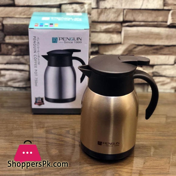 Penguin Stainless Thermo Steel Double-Wall Vacuum Insulated Coffee Pot Capacity-500ML Hot or Cold for 18-24 hours