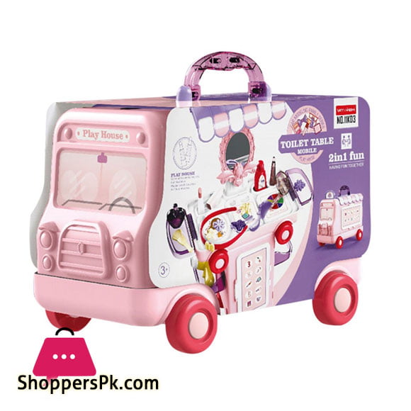 2 IN 1 Pretend Play House Toilet Table Mobile Makeup Beauty Cartoon Bus
