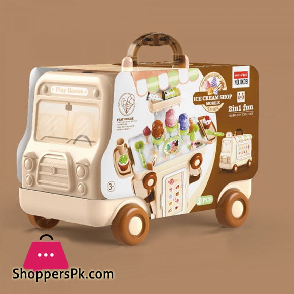 2 IN 1 Pretend Play Ice Cream Shop 51 Pcs Cartoon Bus