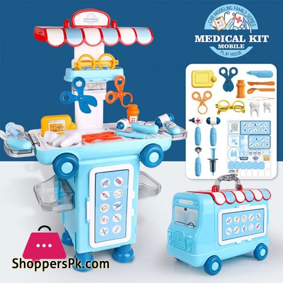 2 IN 1 Pretend Play Medical Kit Mobile 36 Pcs Cartoon Bus