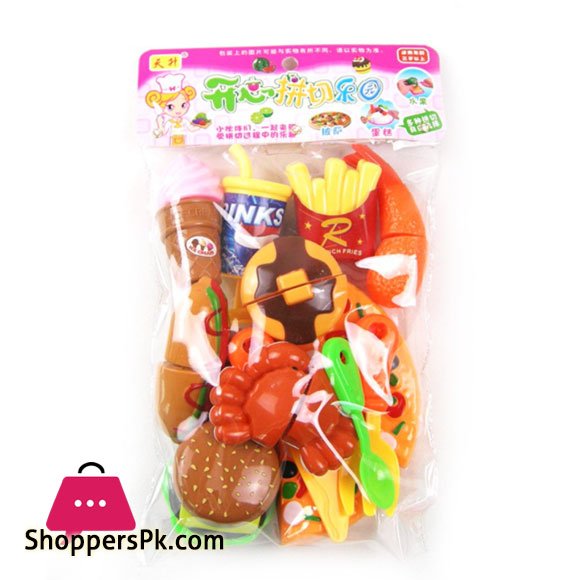 Kids Pretend Play Food Puzzle Cutting Toy Pizza Hamburger Cutlery
