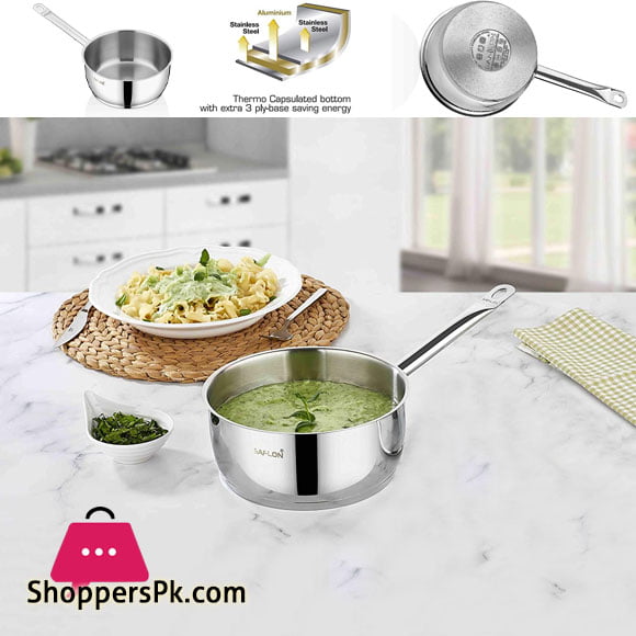 Saflon Safinox Flavia Stainless Steel Sauce Pan Induction Ready and Dishwasher Safe - 18CM