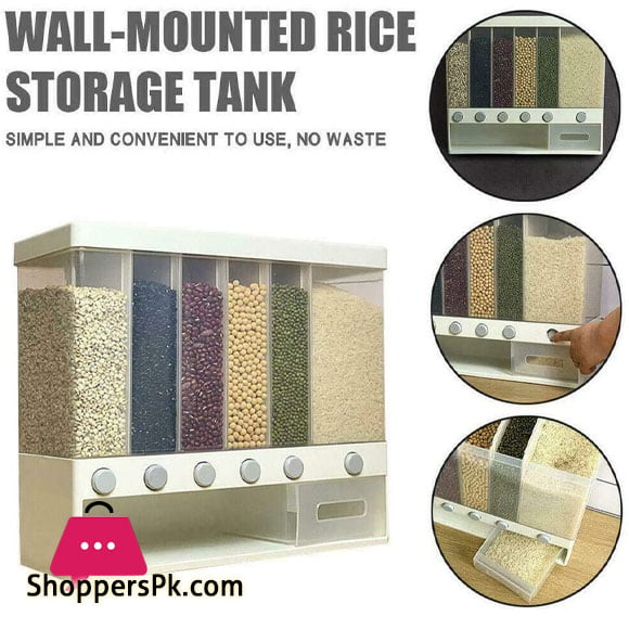 6 in1 Kitchen Wall Mounted Cereal Dispenser Dry Food Storage Container New