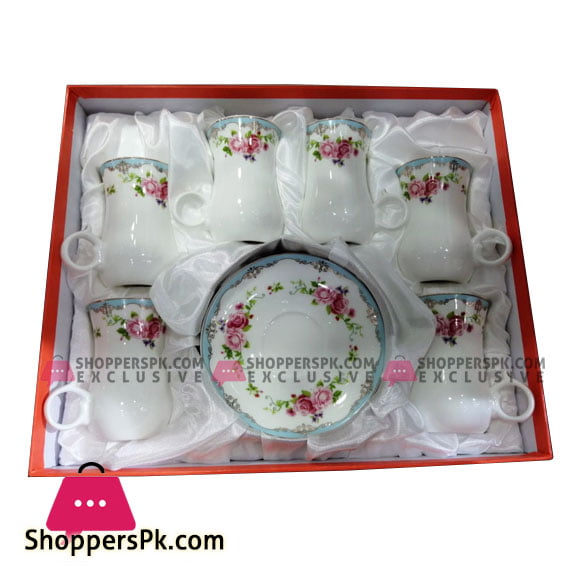 Angela Flower Ceramic Cup Saucer Set of 6 Pcs