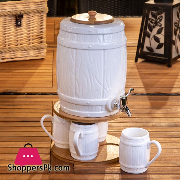 Dispenser With Mugs With Bamboo Stand