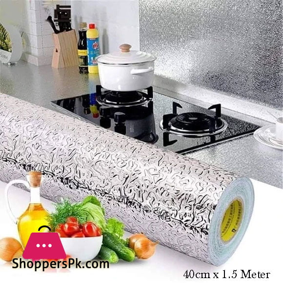 Kitchen Oil Proof Waterproof Sticker Aluminum Foil Kitchen Stove Cabinet Stickers Self Adhesive Wallpapers DIY Wall Stickers ( 40 cm x 1.5 Meter )
