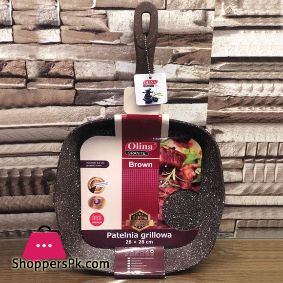 Olina Non Stick Granite Marble Coated Square Grill Pan 28cm X 28cm ,Induction Safe, Griddle, Steak, Grill Pan